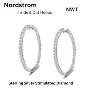 Nordstrom Stimulated Diamond Inside Out Sterling Silver White Hoop Earrings NWT